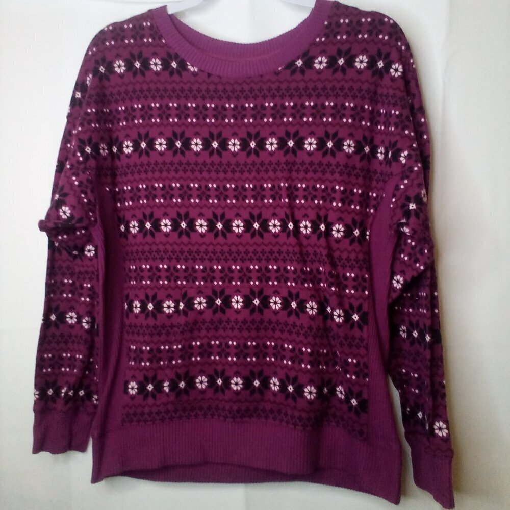 Cuddl Duds Sweatshirt Women M Long Sleeve Pocket Pouch Fleece Soft Pattern